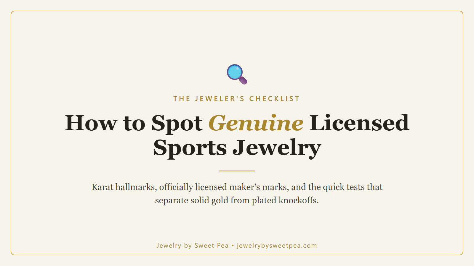 A jeweler's loupe over a solid gold collegiate team pendant, checking the karat hallmark and officially licensed maker's mark