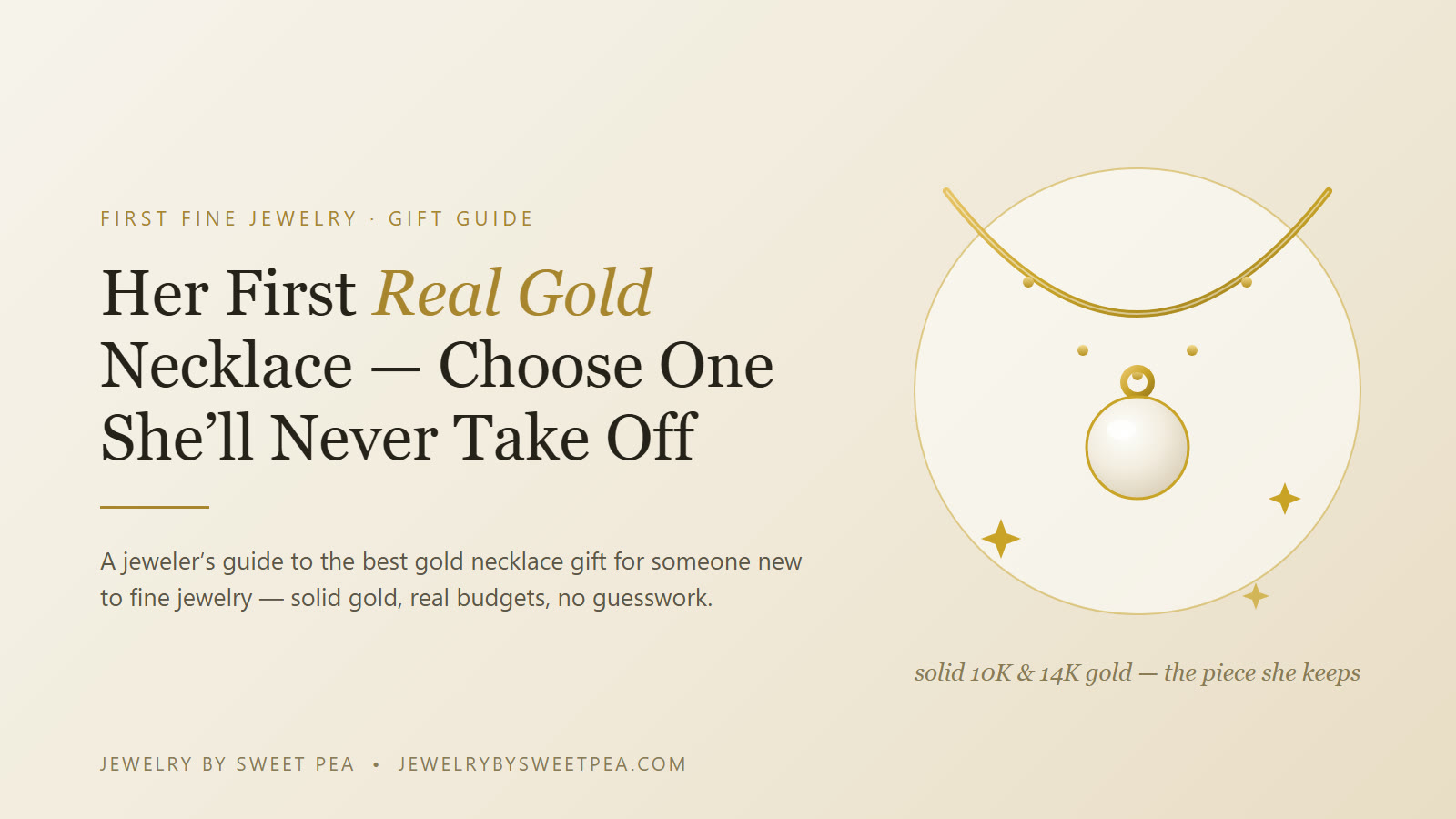 The best gold necklace gift for a first-time fine jewelry owner — a simple solid gold chain and pendant on a chain
