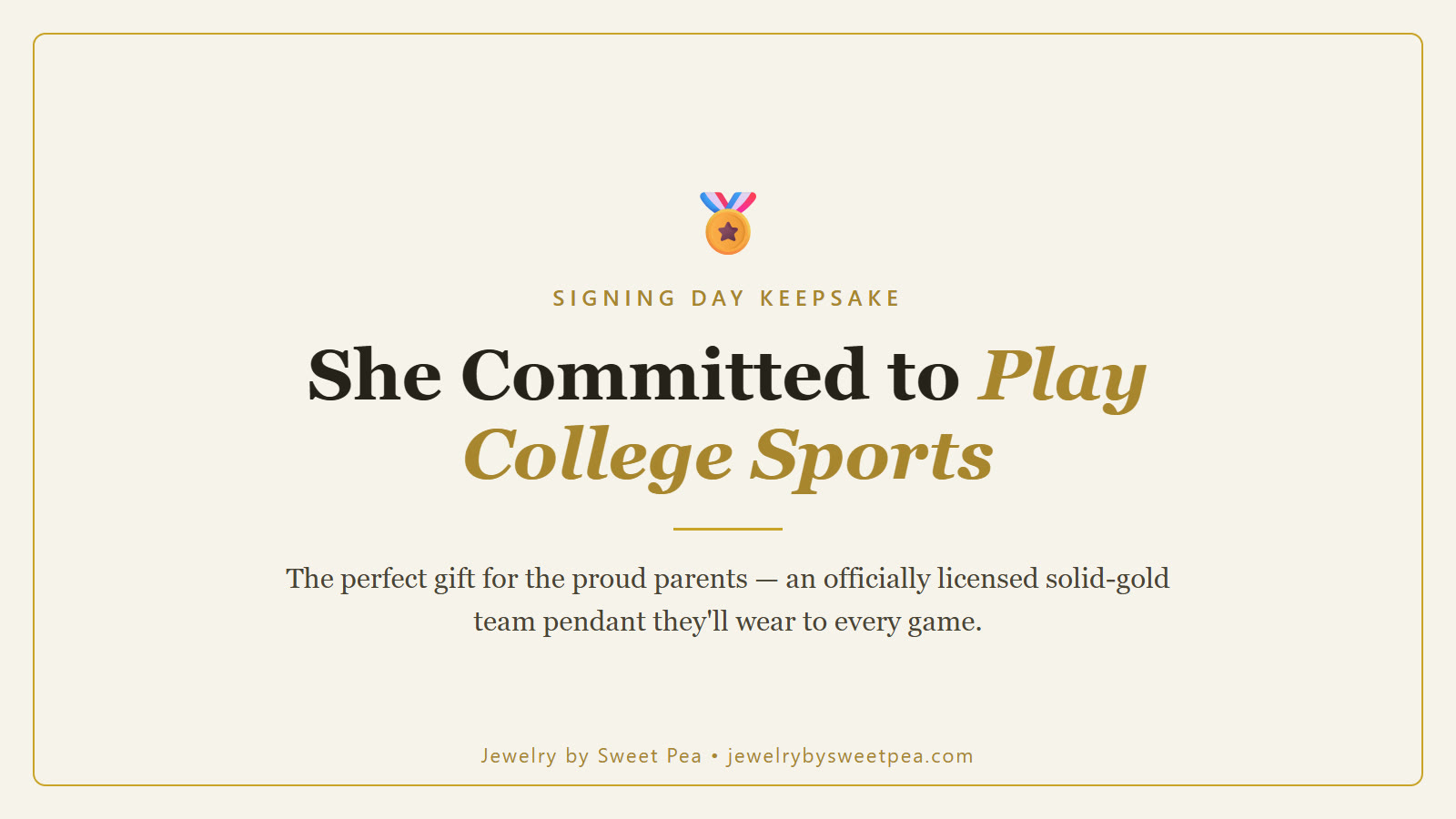 Officially licensed solid gold collegiate team pendant on a gold chain — a keepsake gift for parents whose daughter committed to play college sports