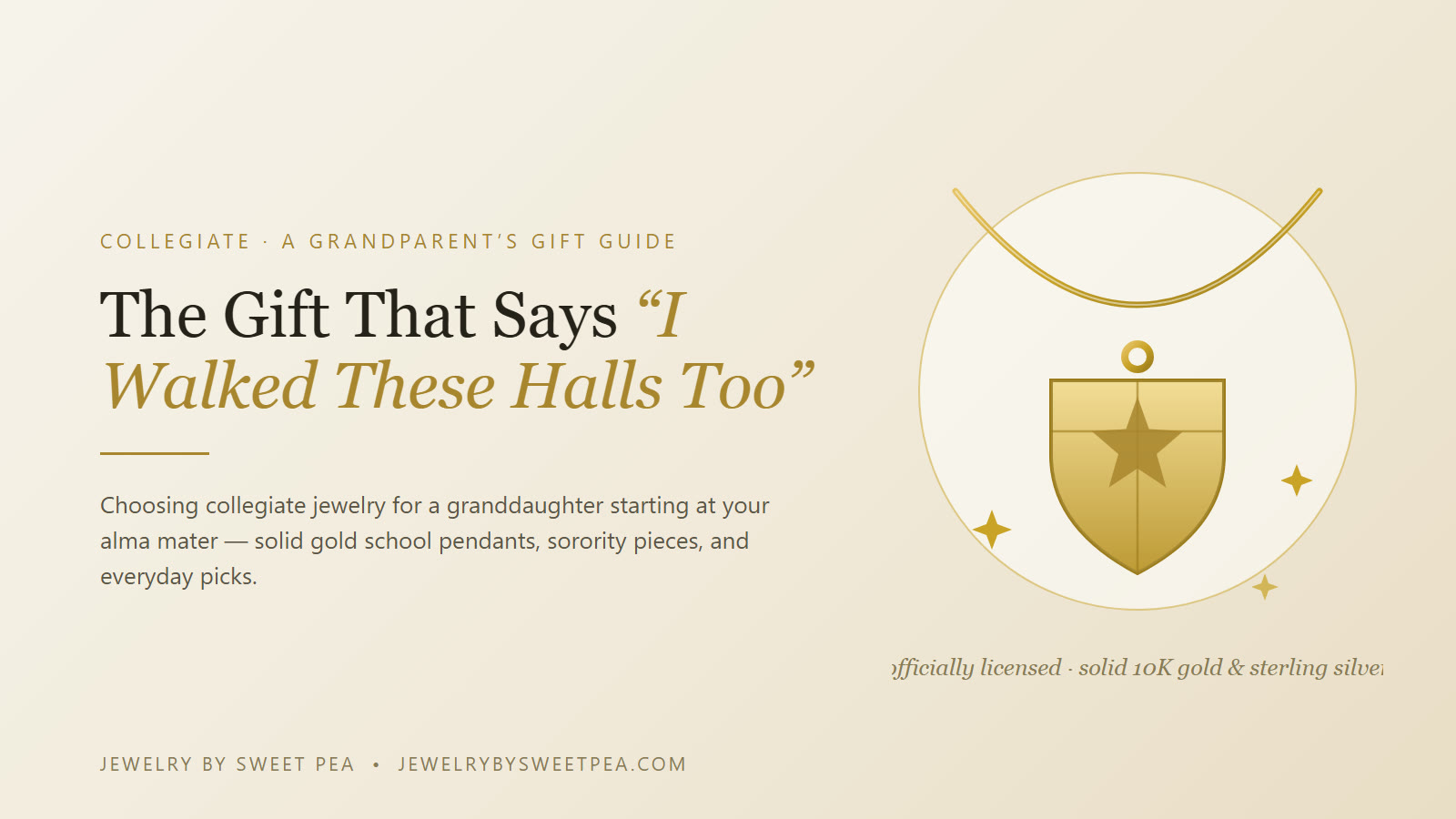A grandmother's guide to collegiate jewelry for a granddaughter starting at the same university — solid gold school pendant on a chain