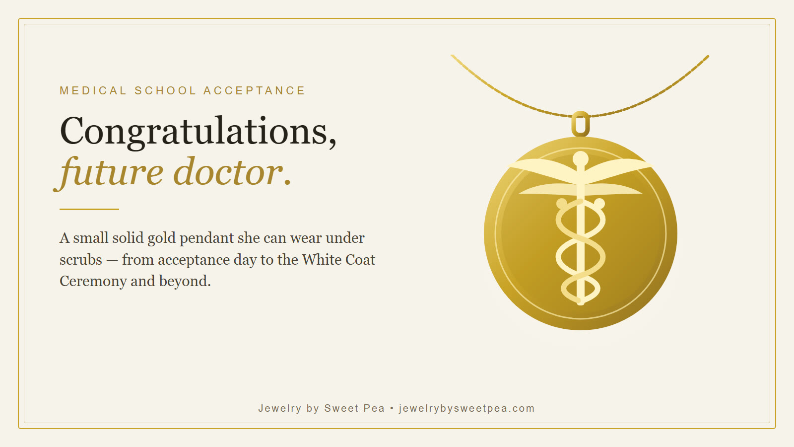 Solid gold medical symbol pendant as a gift for a daughter accepted to medical school