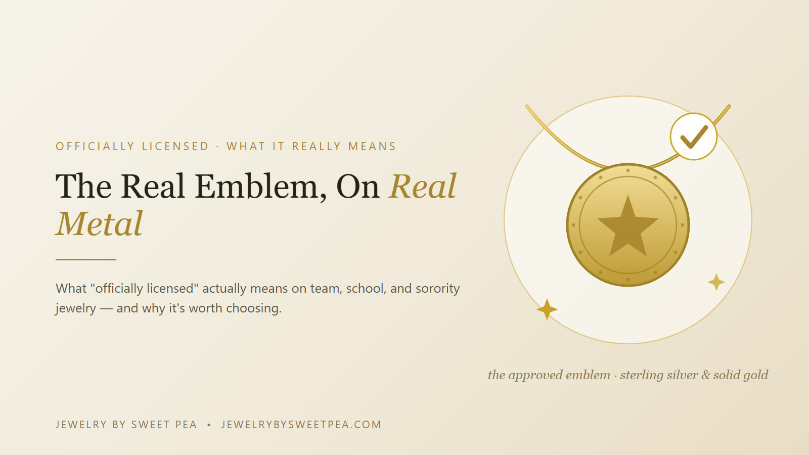 What officially licensed jewelry really means — a gold-plated sterling silver team and sorority pendant with the official emblem