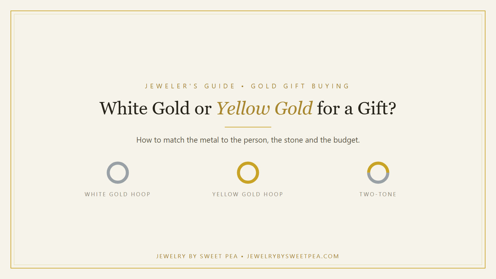White gold and yellow gold earrings and pendants side by side on a cream background