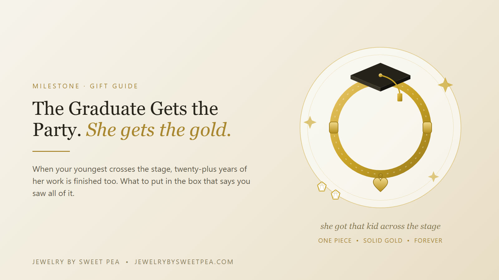 A gold hinged bangle beside a graduation program — marking the day the youngest child graduates college with a gift for Mom