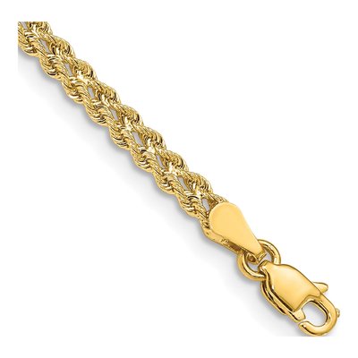 14K Yellow Gold 3mm Diamond-Cut Double Strand Rope Chain Bracelet