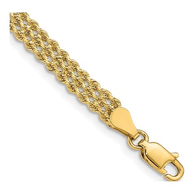 14K Yellow Gold 4.5mm Diamond-Cut Triple Strand Rope Chain Bracelet