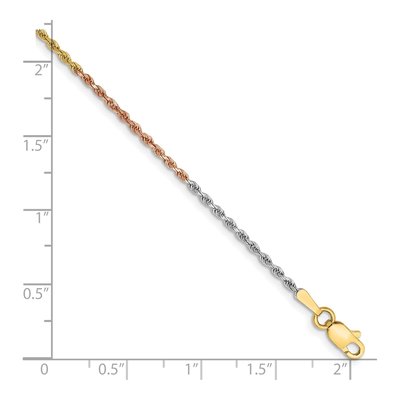 14K Tri-Color Gold 1.5mm Diamond-Cut Rope Chain Bracelet – view 3