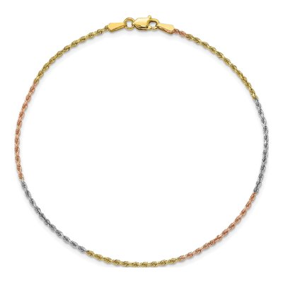 14K Tri-Color Gold 1.5mm Diamond-Cut Rope Chain Bracelet – view 4