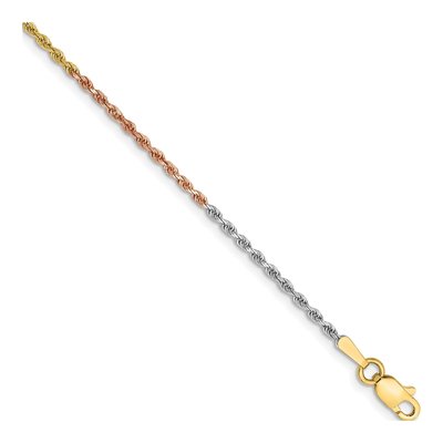 14K Tri-Color Gold 1.5mm Diamond-Cut Rope Chain Bracelet