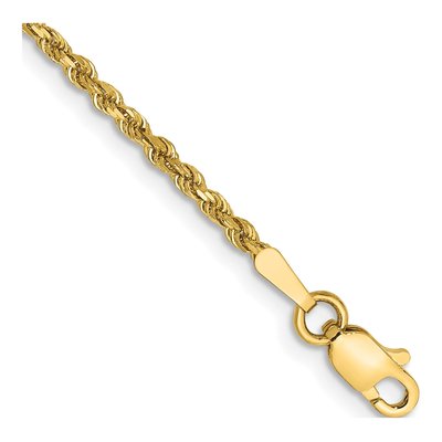 14K Yellow Gold 1.75mm Handmade Diamond-Cut Rope Chain Bracelet
