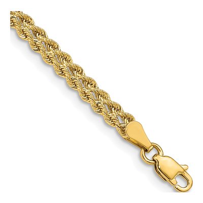 14K Yellow Gold 3.75mm Diamond-Cut Double Strand Rope Chain Bracelet