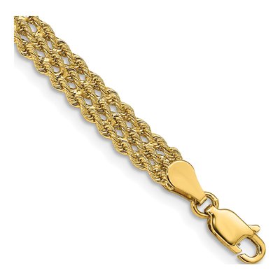 14K Yellow Gold 5.5mm Diamond-Cut Triple Strand Rope Chain Bracelet