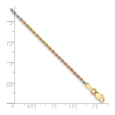 14K Tri-Color Gold 1.75mm Diamond-Cut Rope Chain Bracelet – view 3