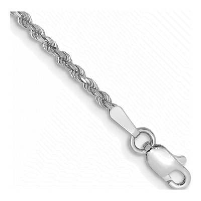 14K White Gold 1.75mm Handmade Diamond-Cut Rope Chain Bracelet