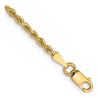14K Yellow Gold 2mm Handmade Diamond-Cut Rope Chain Bracelet