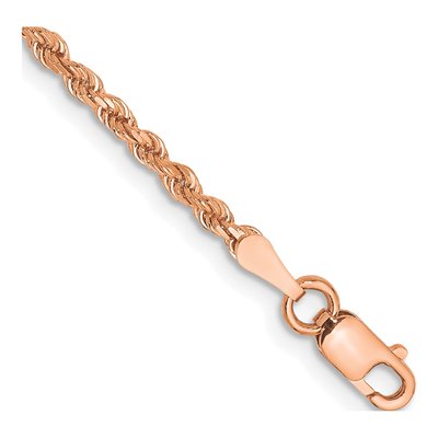 14K Rose Gold 2mm Handmade Diamond-Cut Rope Chain Bracelet