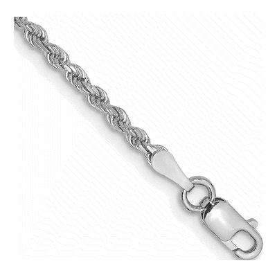 14K White Gold 2mm Handmade Diamond-Cut Rope Chain Bracelet
