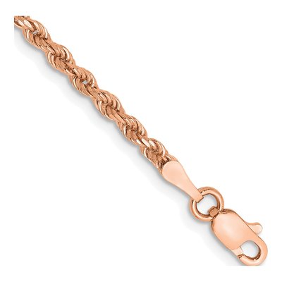 14K Rose Gold 2.25mm Handmade Diamond-Cut Rope Chain Bracelet