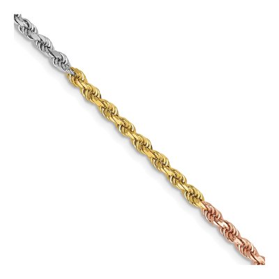 14K Tri-Color Gold 2.5mm Diamond-Cut Rope Chain
