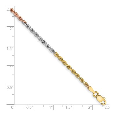 14K Tri-Color Gold 2.5mm Diamond-Cut Rope Chain Bracelet – view 3