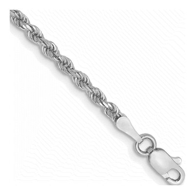 14K White Gold 2.25mm Handmade Diamond-Cut Rope Chain Bracelet
