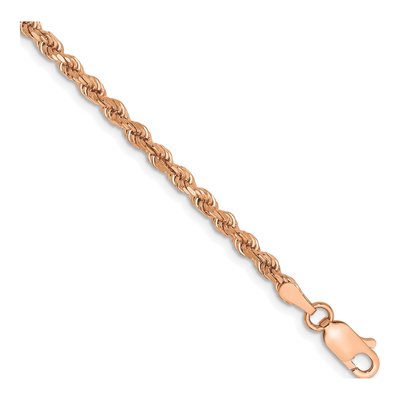 14K Rose Gold 2.75mm Handmade Diamond-Cut Rope Chain Bracelet