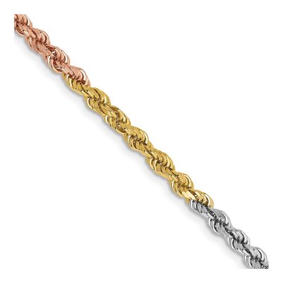 14K Tri-Color Gold 2.9mm Diamond-Cut Rope Chain