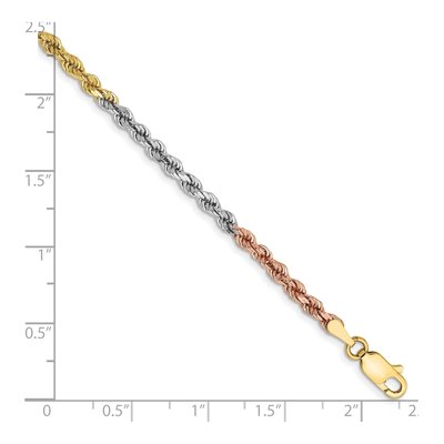 14K Tri-Color Gold 2.9mm Diamond-Cut Rope Chain Bracelet – view 3