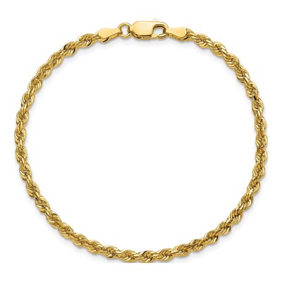 14K Yellow Gold 3mm Diamond-Cut Rope Chain Bracelet – view 5
