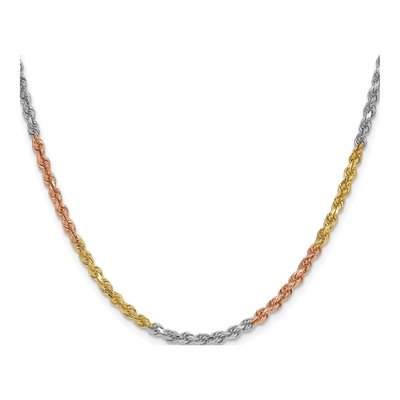 14K Tri-Color Diamond-Cut Rope Chain, 24 in – view 4