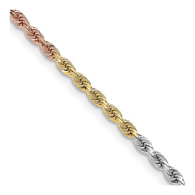 14K Tri-Color Gold 3mm Diamond-Cut Rope Chain