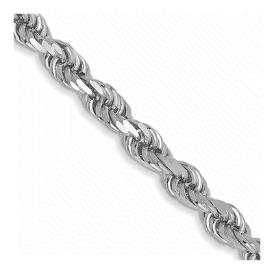 14K White Gold 3mm Handmade Diamond-Cut Rope Chain