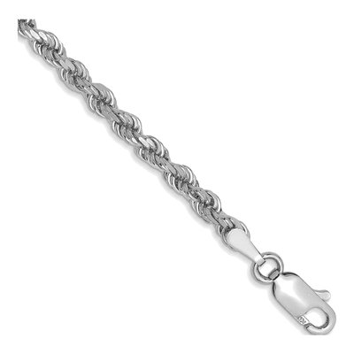 14K White Gold 3mm Handmade Diamond-Cut Rope Chain Bracelet