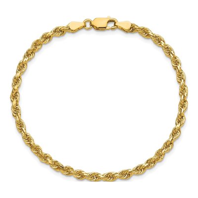 14K Yellow Gold 3.25mm Diamond-Cut Rope Chain Bracelet – view 6