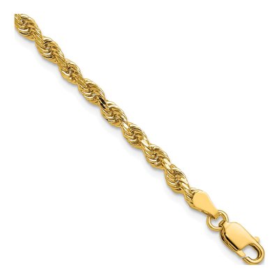 14K Yellow Gold 3.25mm Diamond-Cut Rope Chain Bracelet