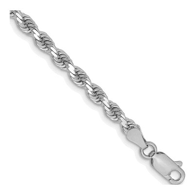 14K White Gold 3.25mm Diamond-Cut Rope Chain Bracelet