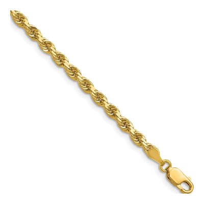 14K Yellow Gold 3.5mm Handmade Diamond-Cut Rope Chain