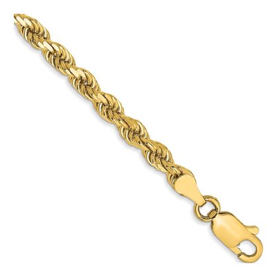 14K Yellow Gold 3.5mm Handmade Diamond-Cut Rope Chain Bracelet