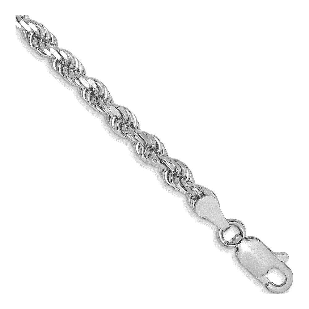 14K White Gold 3.5mm Handmade Diamond-Cut Rope Chain Bracelet