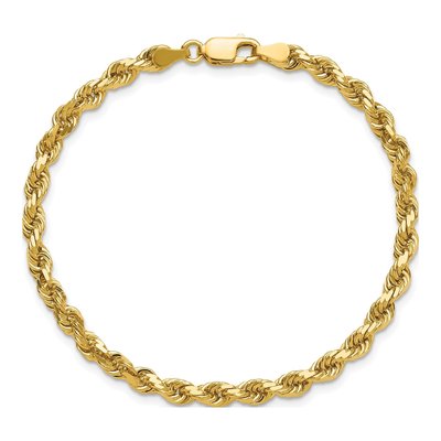 14K Yellow Gold 4mm Handmade Diamond-Cut Rope Chain Bracelet – view 6