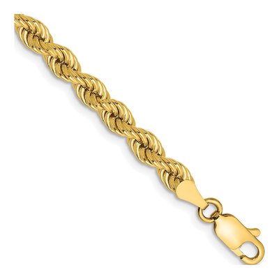 14K Yellow Gold 4mm Handmade Rope Chain Bracelet