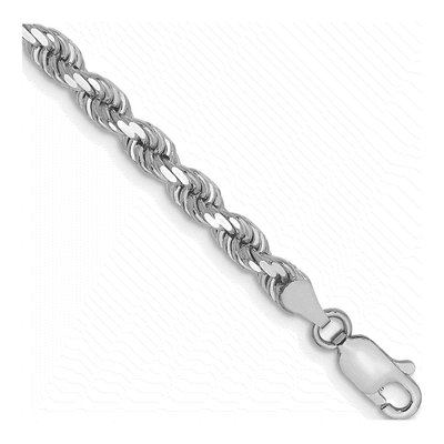 14K White Gold 4mm Handmade Diamond-Cut Rope Chain Bracelet