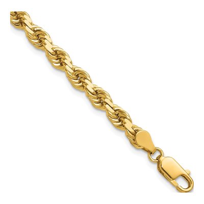 14K Yellow Gold 4.5mm Handmade Diamond-Cut Rope Chain Bracelet