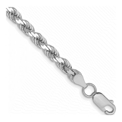 14K White Gold 4.5mm Handmade Diamond-Cut Rope Chain Bracelet