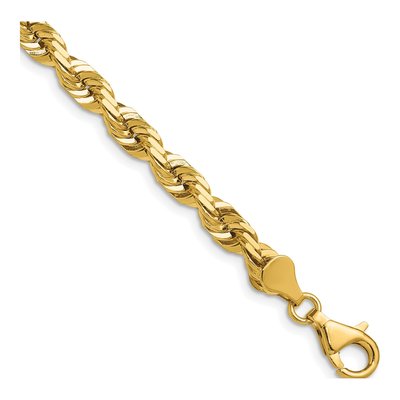 14K Yellow Gold 5.5mm Handmade Diamond-Cut Rope Chain