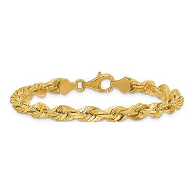 14K Yellow Gold 5.5mm Handmade Diamond-Cut Or Rope Chain Bracelet – view 5