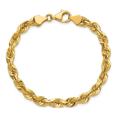 14K Yellow Gold 5.5mm Handmade Diamond-Cut Or Rope Chain Bracelet – view 6