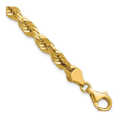 14K Yellow Gold 5.5mm Handmade Diamond-Cut Or Rope Chain Bracelet
