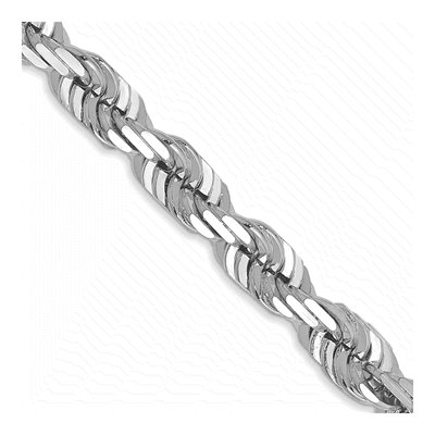 14K White Gold 5.5mm Handmade Diamond-Cut Rope Chain