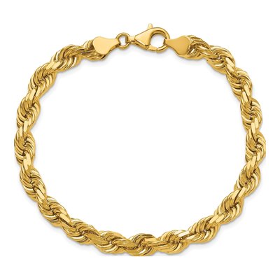 14K Yellow Gold 6.5mm Diamond-Cut Or Rope Chain Bracelet – view 6